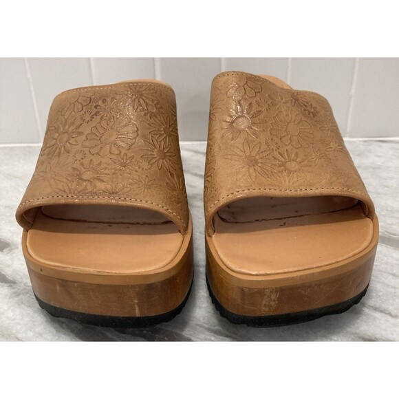 Vtg Y2K Tommy Hilfiger Platform Wooden Sandals Chunky Heel 7 Floral Hippie Boho - Picture 4 of 16